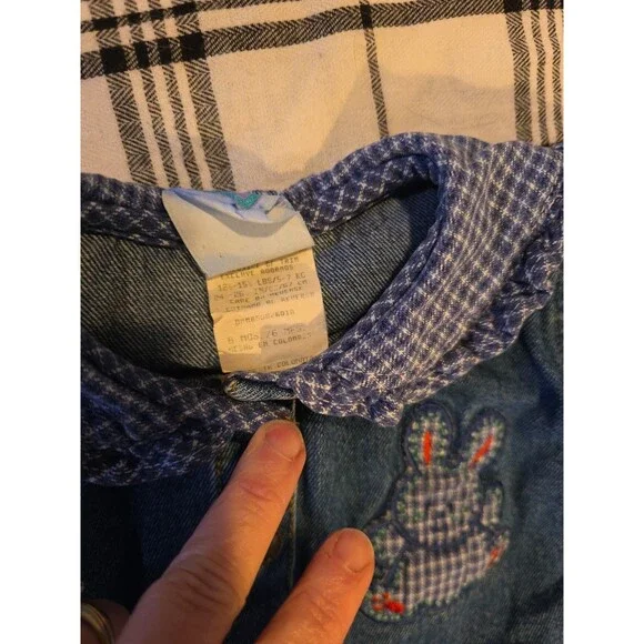 Vintage Little Me Jean Denim 6 Month Bunny Rabbit Plaid Ruffle Outfit Romper...
